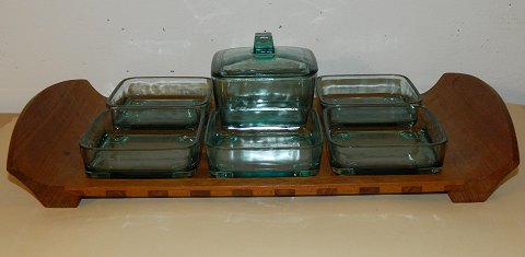 Tray in teak with glass containers by Jens Harald Quistgaard