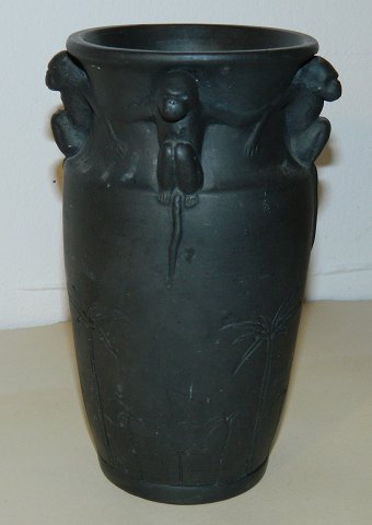 Vase from L. Hjorth ceramic with four monkeys