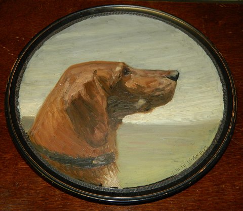 Portræt af pointer hund af Vilh. Th. Fischer på P. Ipsen platte