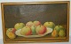 Painting with apples and pears in partly on a porcelain dish