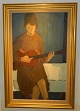 Maleri: Guitarspillende kvinde af Knud Laursen