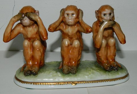 Capo-di-monte figur med tre aber i porcelæn