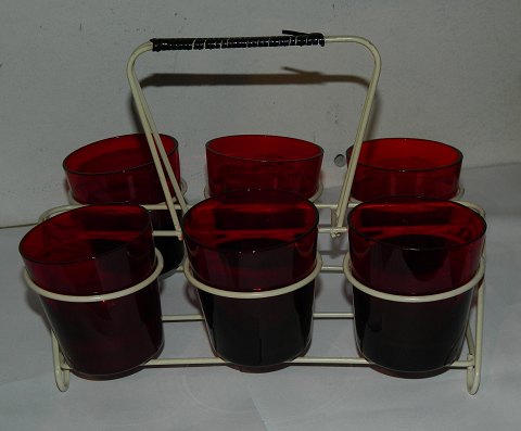 Six red water glass