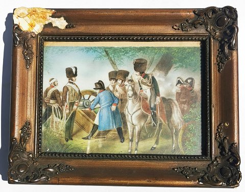 Miniature maleri med Napoleon med officerer før et slag