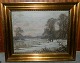 Vintermotiv ved sø på maleri 19. århundrede